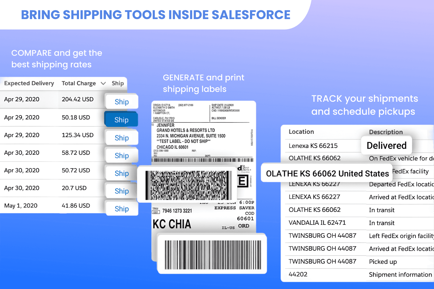 Shipping Labels, estimate shipping rates, tracking and return all in Salesforce
