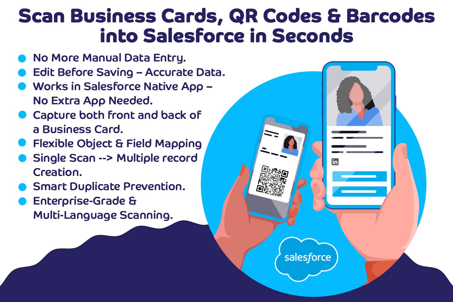 Scan business cards, tags & barcodes directly into Salesforce.
