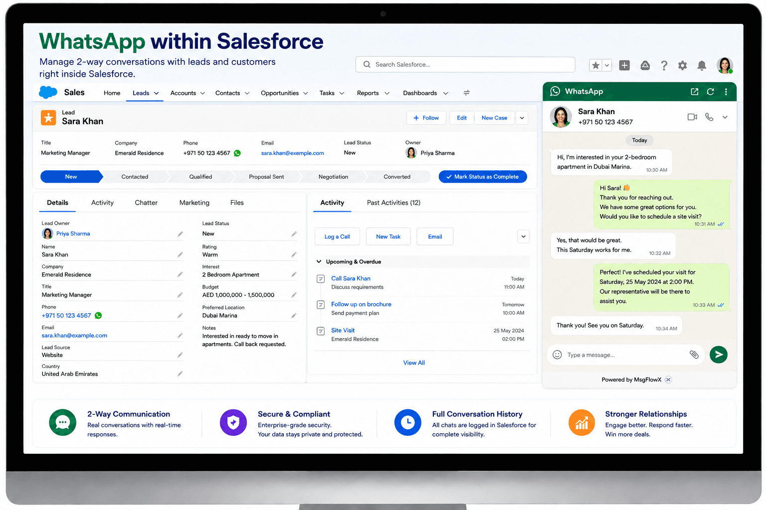 WhatsApp Within Salesforce — Manage two-way customer conversations directly from Salesforce.