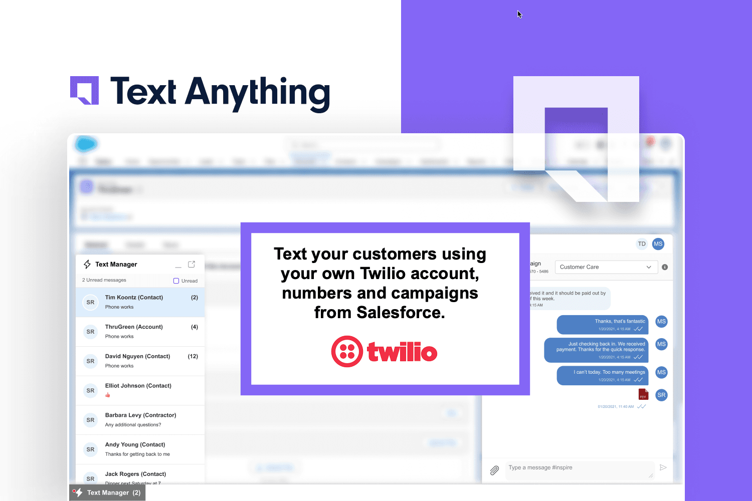 Text customers from Salesforce using your Twilio account