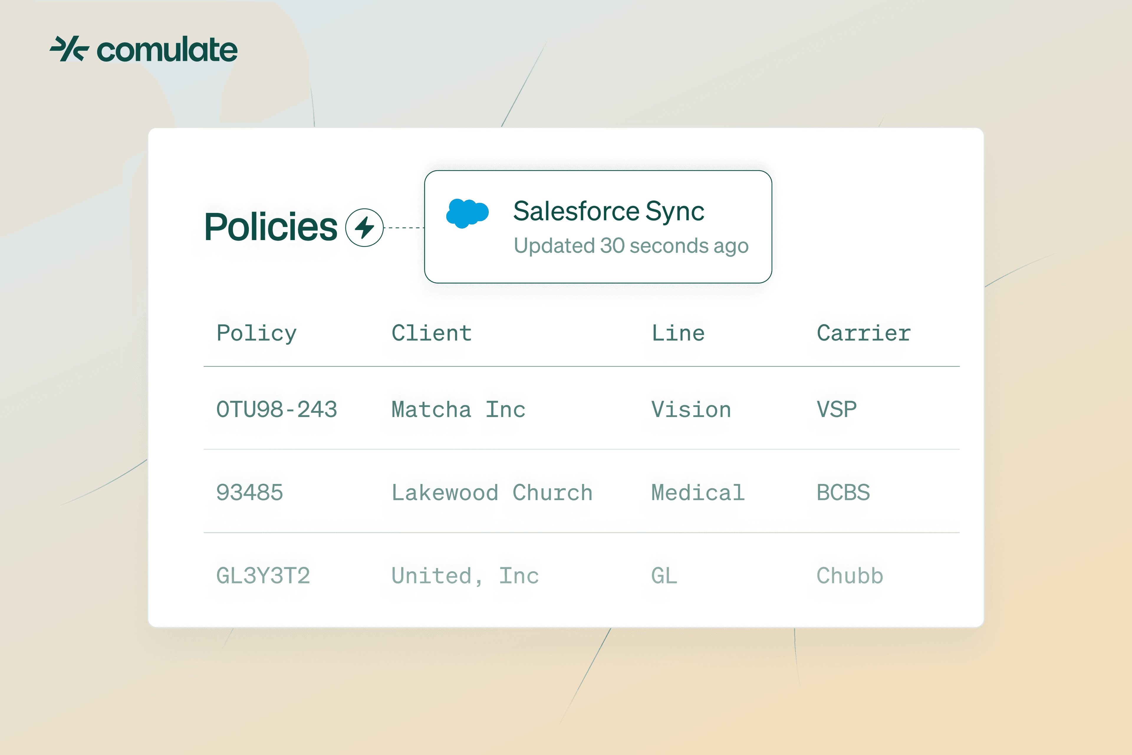 Realtime policy and financial data sync