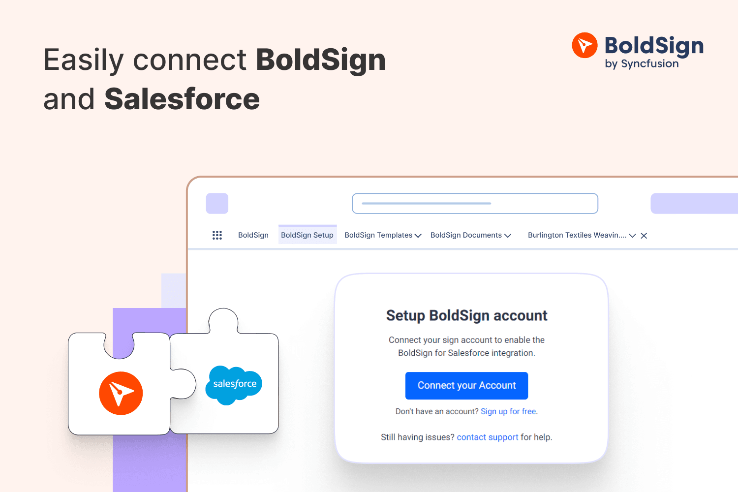Connect BoldSign with Salesforce for seamless e-signatures.
