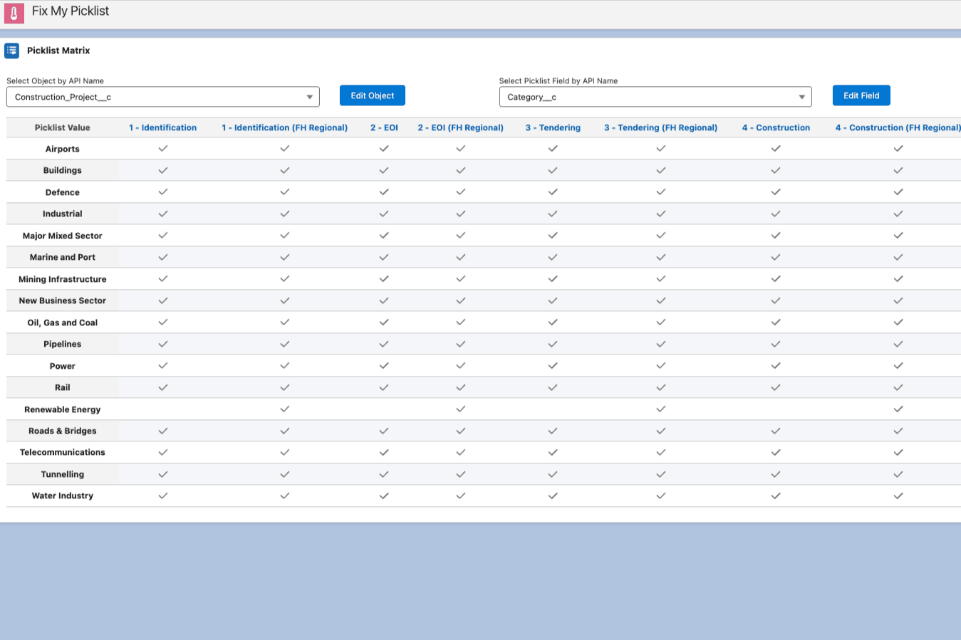 Fix My Picklist Matrix Screen shot