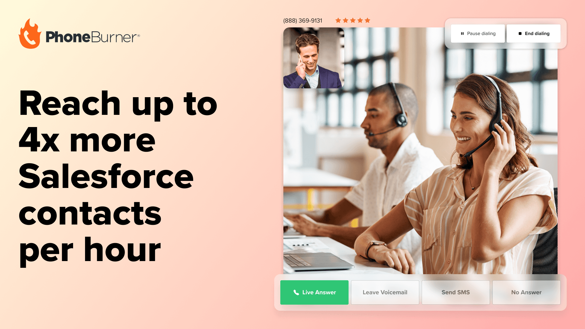 Dial leads 4x faster. Automate time-consuming tasks. Spend more time talking to live prospects.