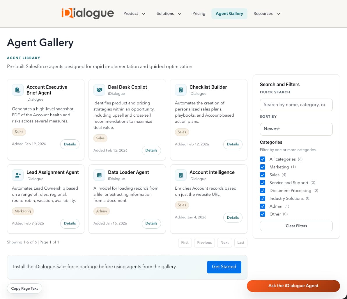 Agent Gallery - 1-click Install of pre-built agents for a variety of CRM tasks.