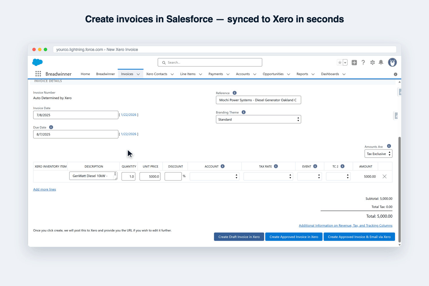 Sync from Salesforce to Xero