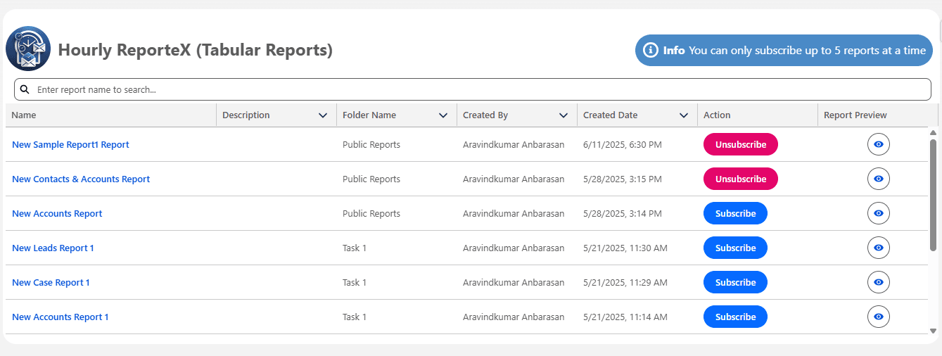 Hourly ReportEx View