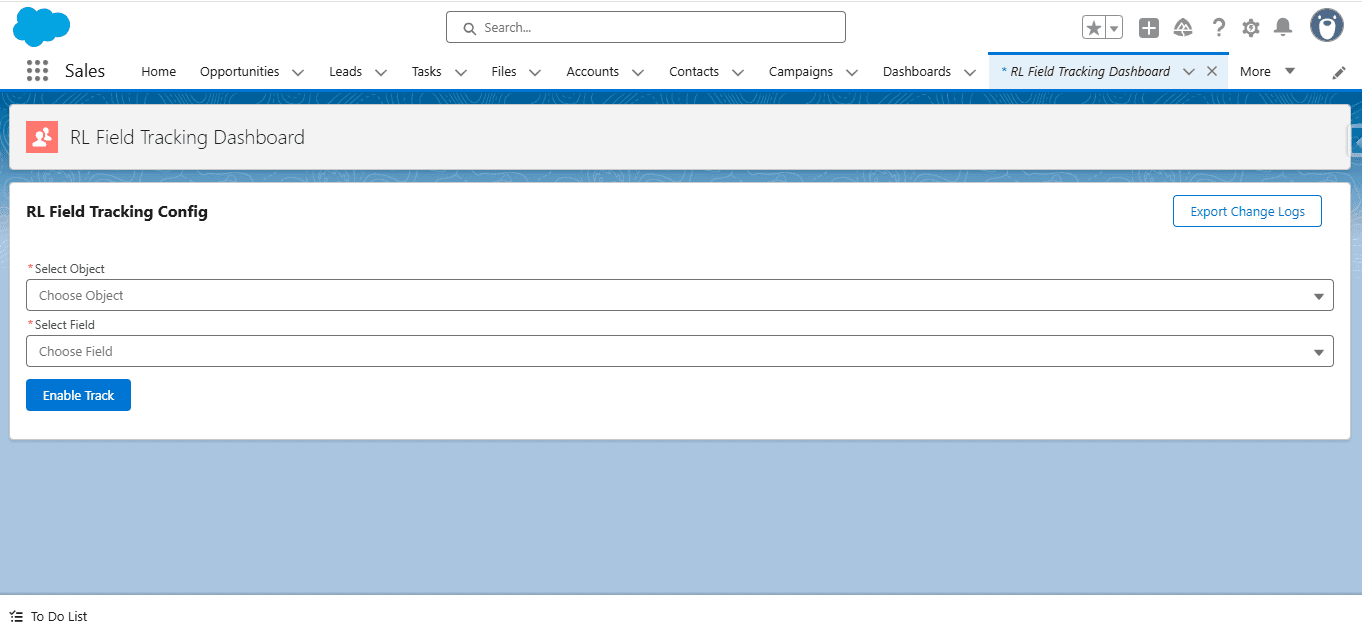 RL Field Tracking Dashboard – Configure objects and fields to track