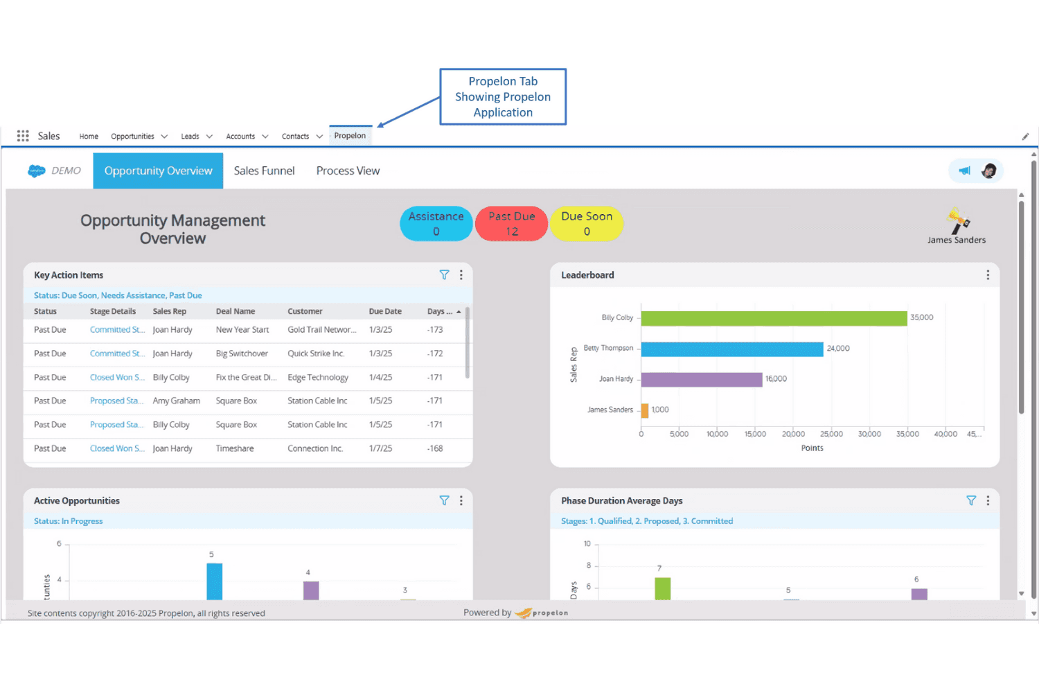 Propelon User Dashboard within the Propelon Tab