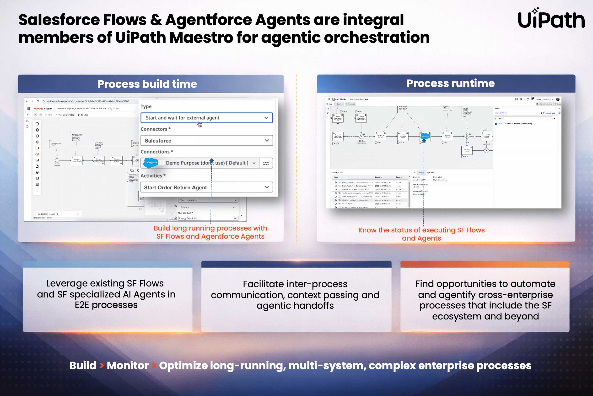 Salesforce Flows & Agentforce Agents are ​integral parts of UiPath Maestro for agentic orchestration