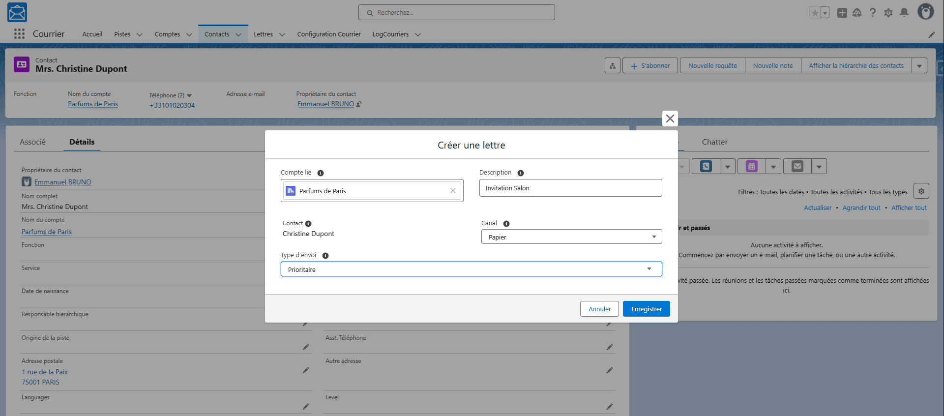 Create a letter from your contact or account form