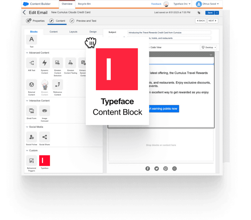 Drag in Typeface's powerful content block into Salesforce’s Content Builder.