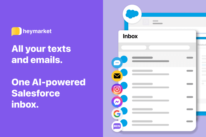 Heymarket works with all Salesforce objects. Send and receive texts and emails anywhere you work.