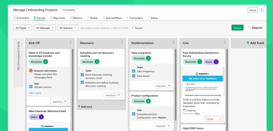 Totango Customer Experience Canvas - Visualize the entire customer journey