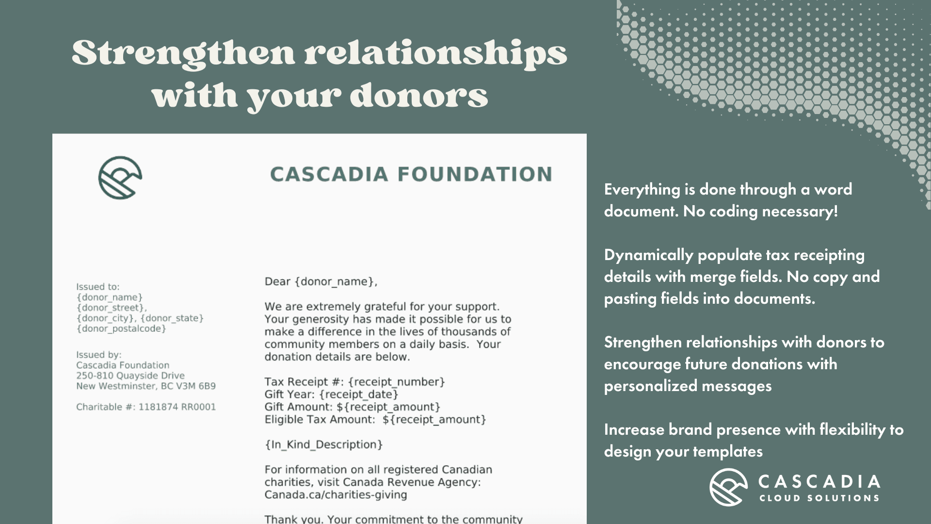 Strengthen relationship with donors by encouraging future donations with personalized messages.