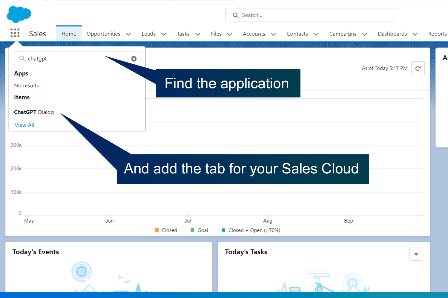Find and add ChatGPT dialog tab for your Salesforce Cloud