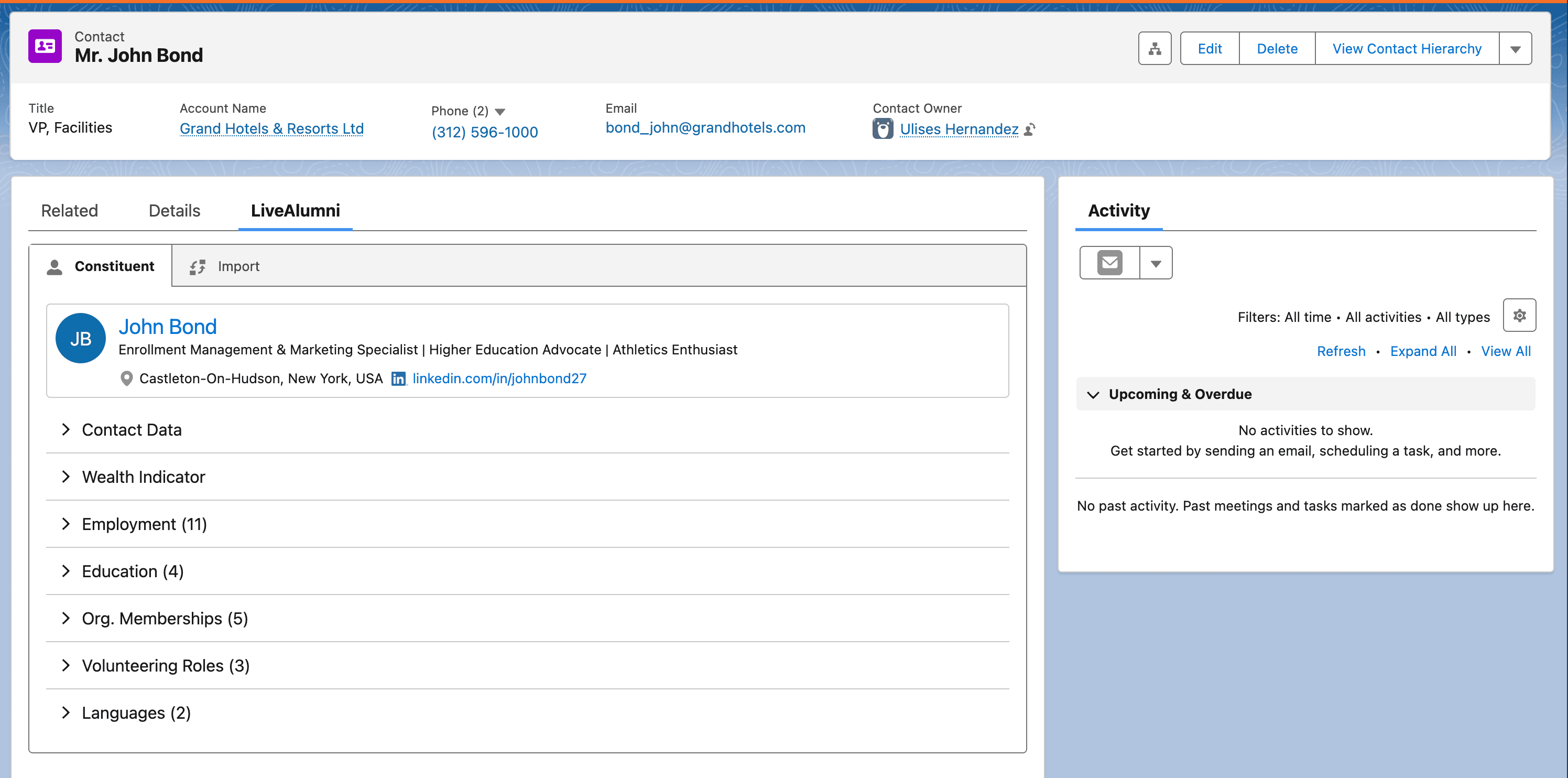 Contact Record with LiveAlumni data