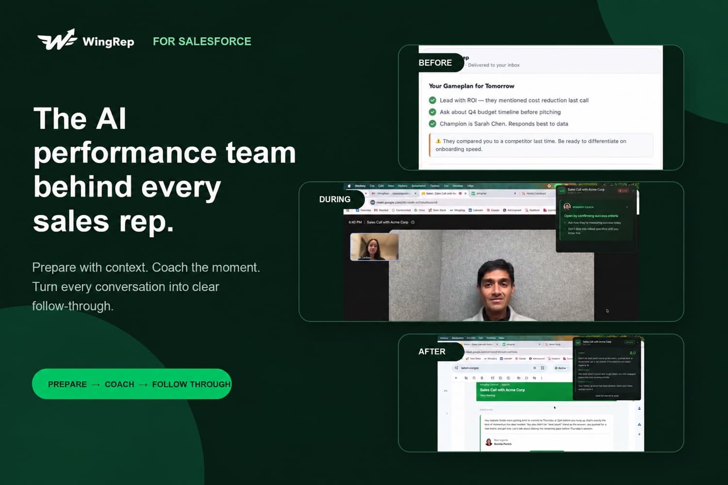 WingRep for Salesforce: AI sales coaching before, during, and after every call