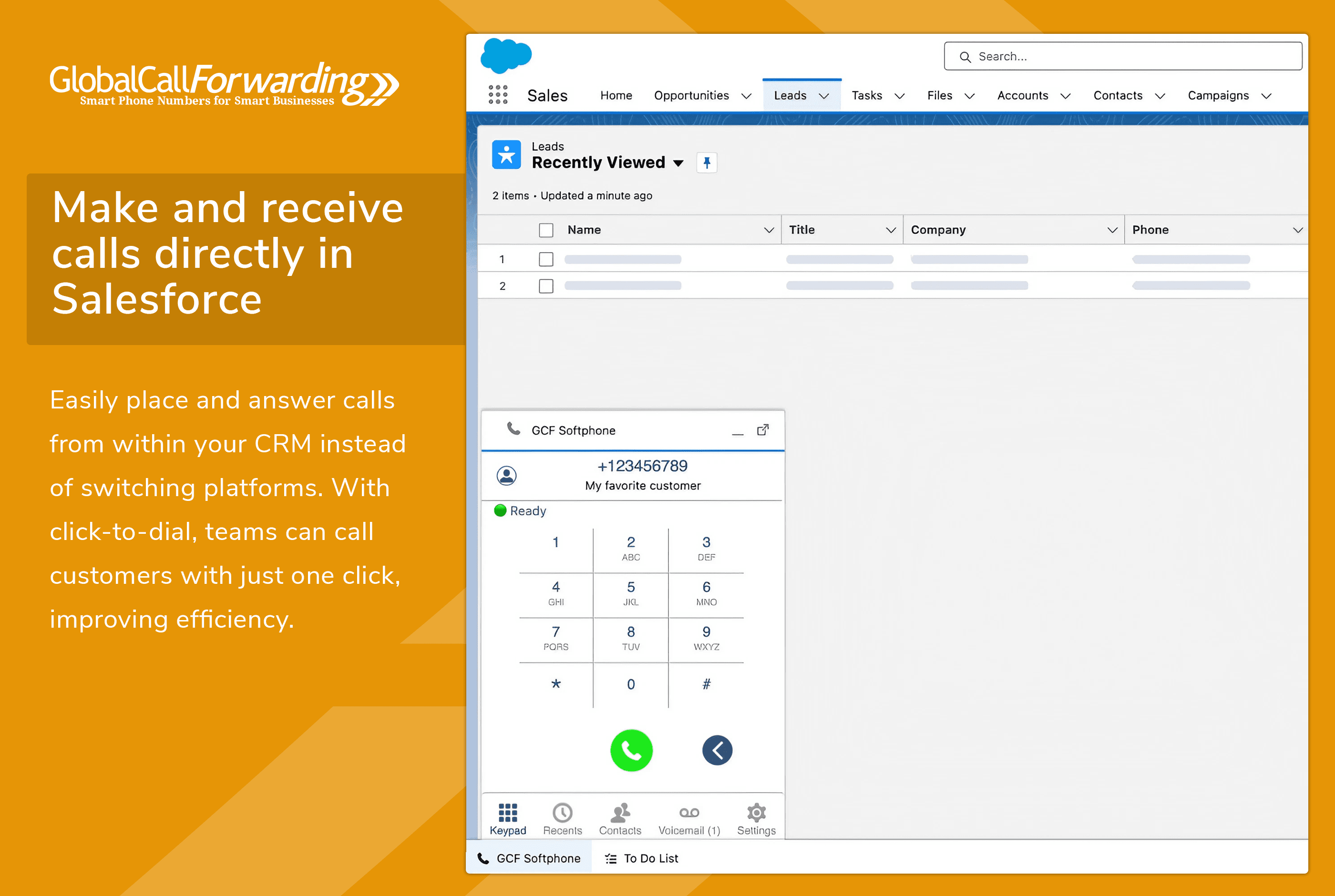 Make and receive call directly in Salesforce with the GCF Softphone
