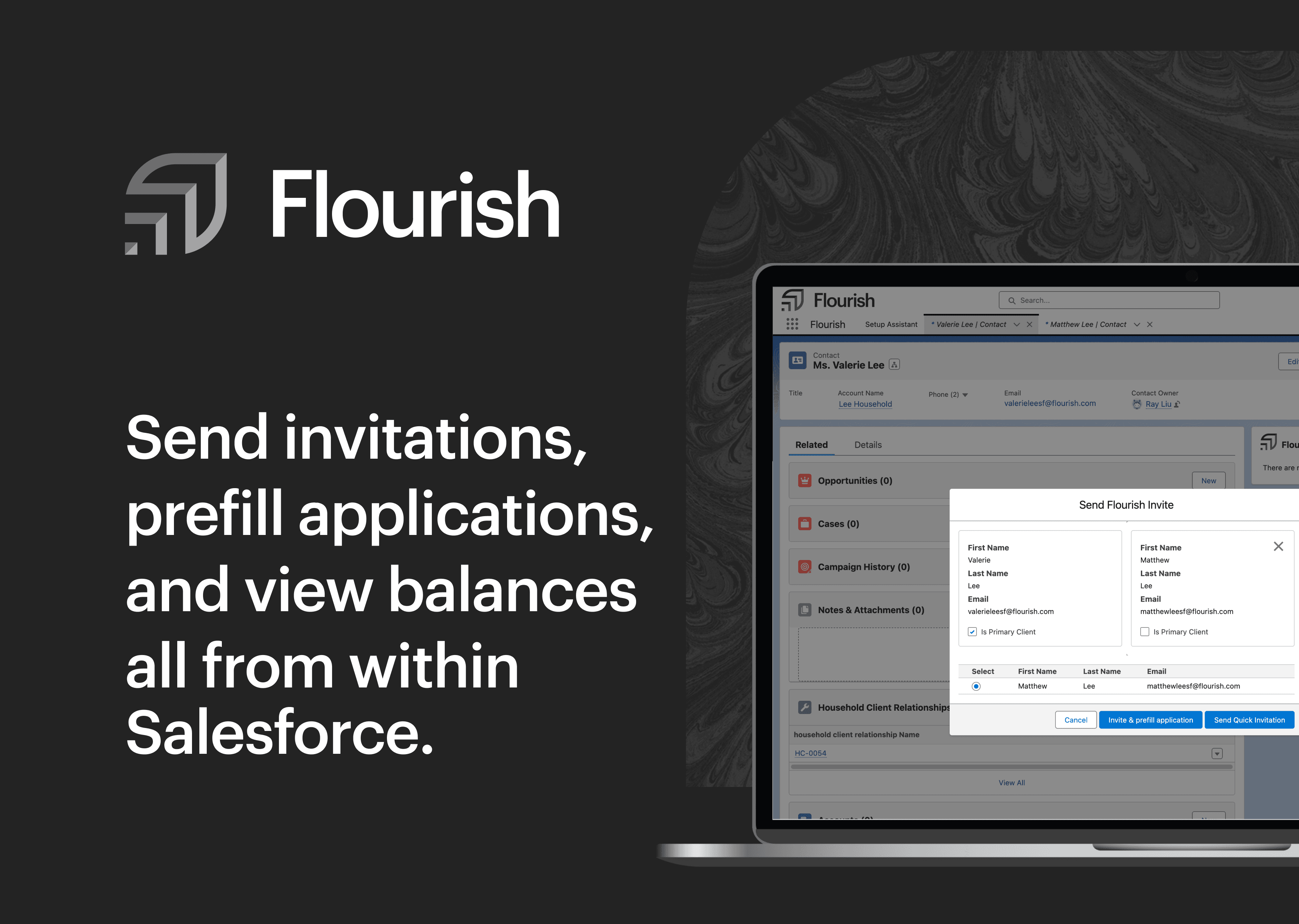 Send applications, prefill applications, and view balances
