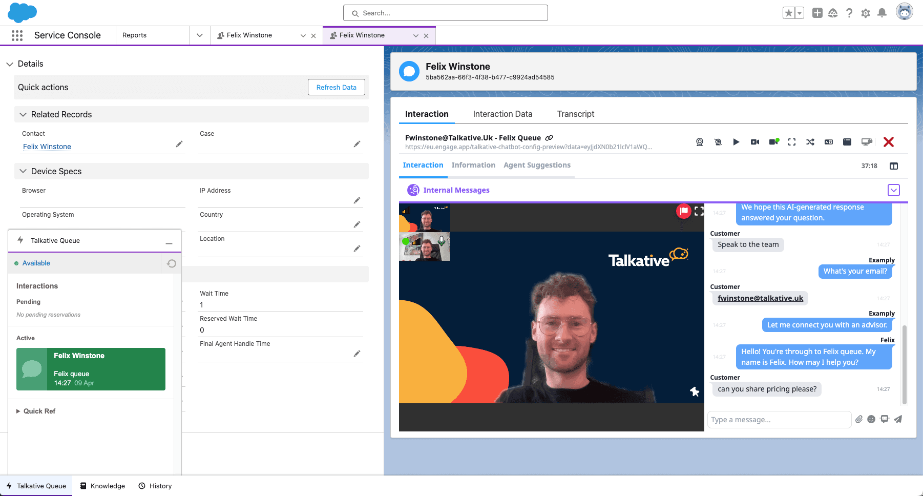 Bring generative AI-powered chatbots, live chat, video, and WhatsApp into Salesforce