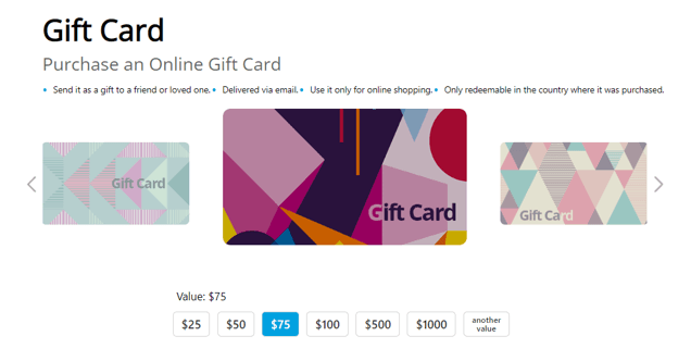 Select a design and an amount to add on the gift card. Note: This is customizable.