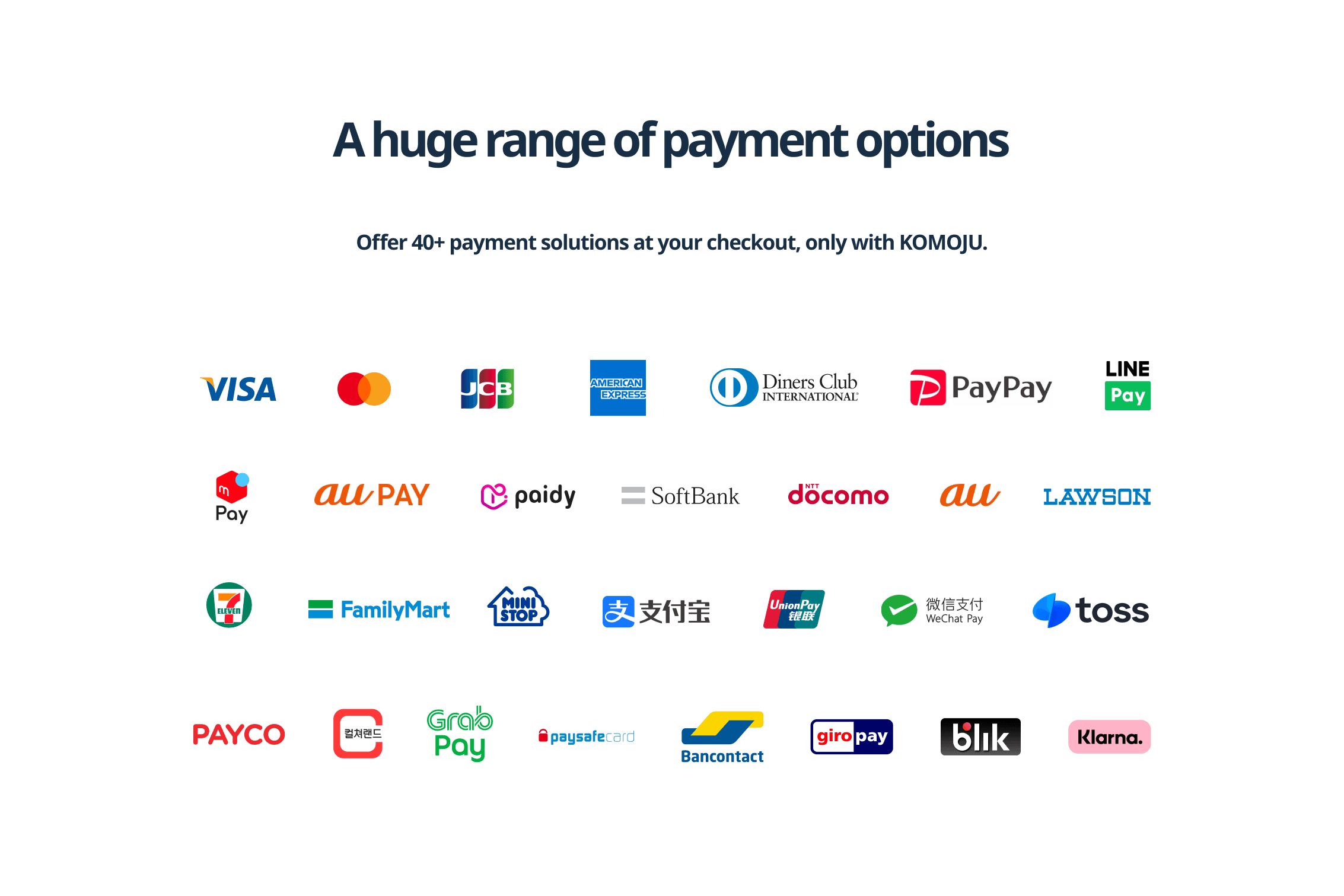 Offer 40+ payment solutions at your checkout, only with KOMOJU.
