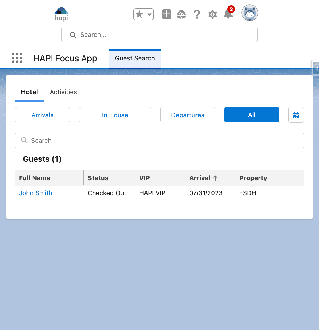 Guest Search view