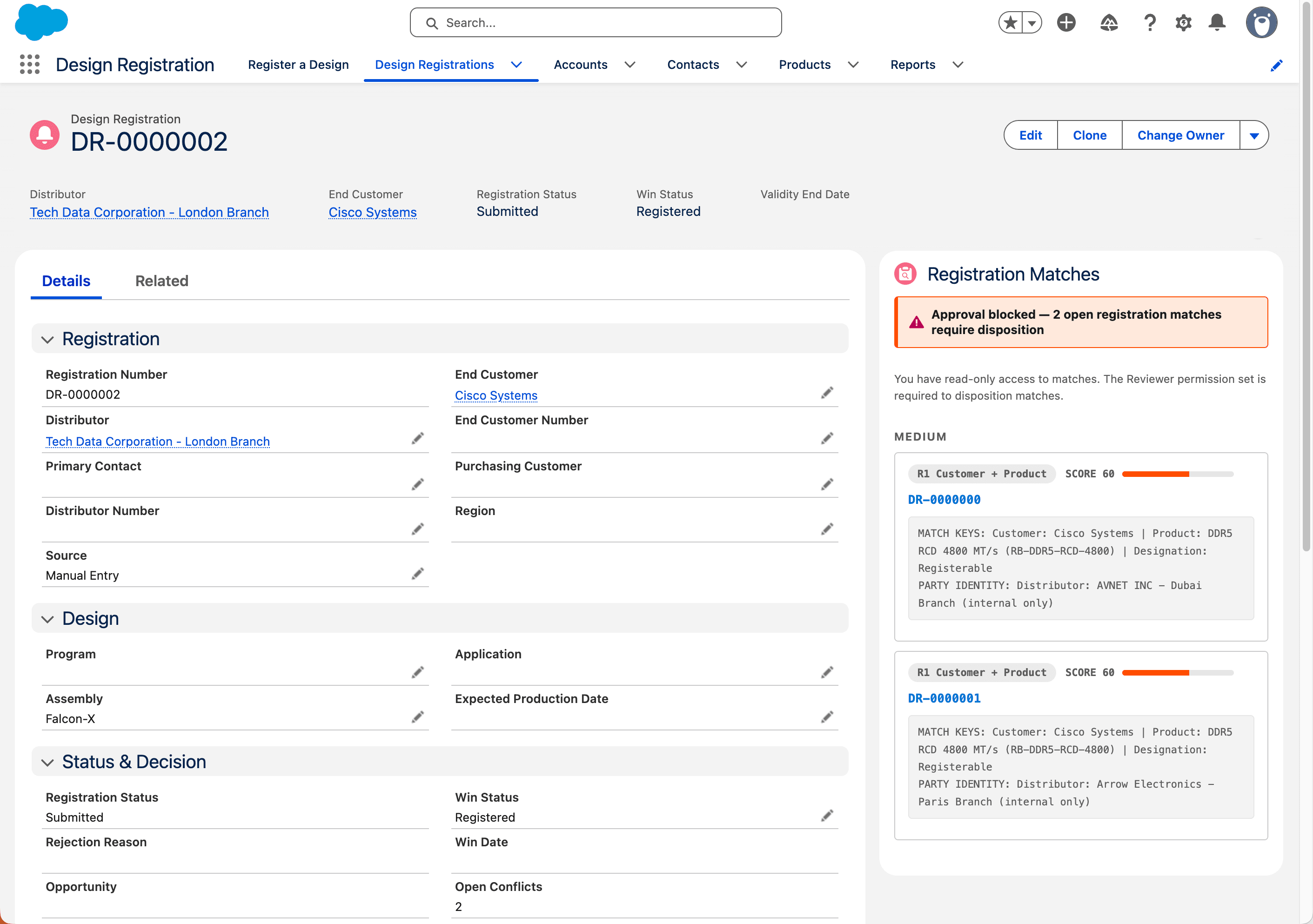 Design Registration creation and conflict detection