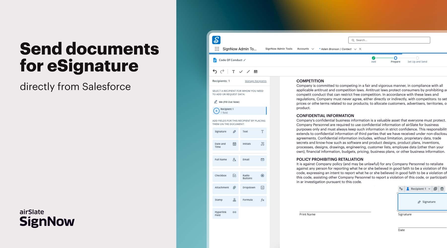 Send documents  for eSignature  directly from Salesforce