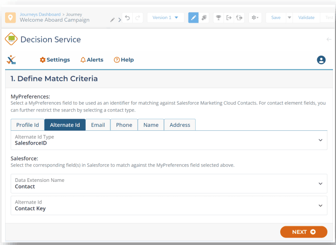 Define Match Criteria