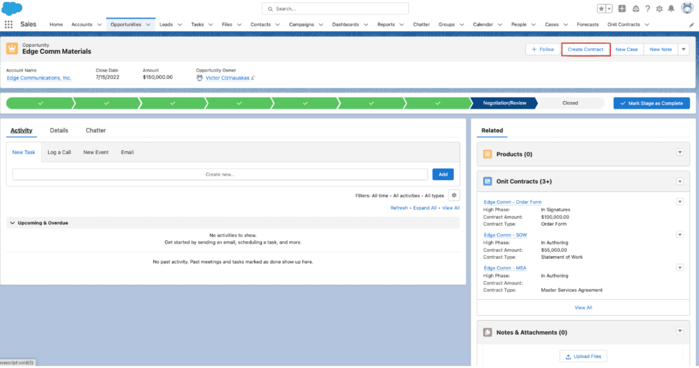 Initiate contract processes directly from your Salesforce opportunity