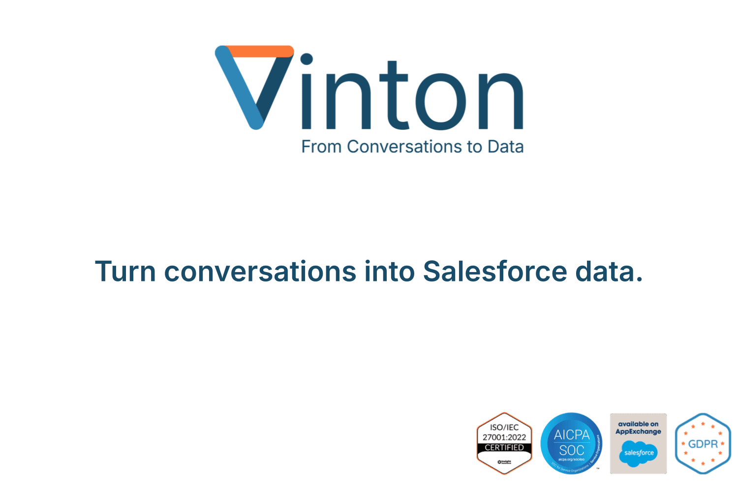 Turn conversations into Salesforce data. Vinton is the Meeting AI Notetaker for Salesforce