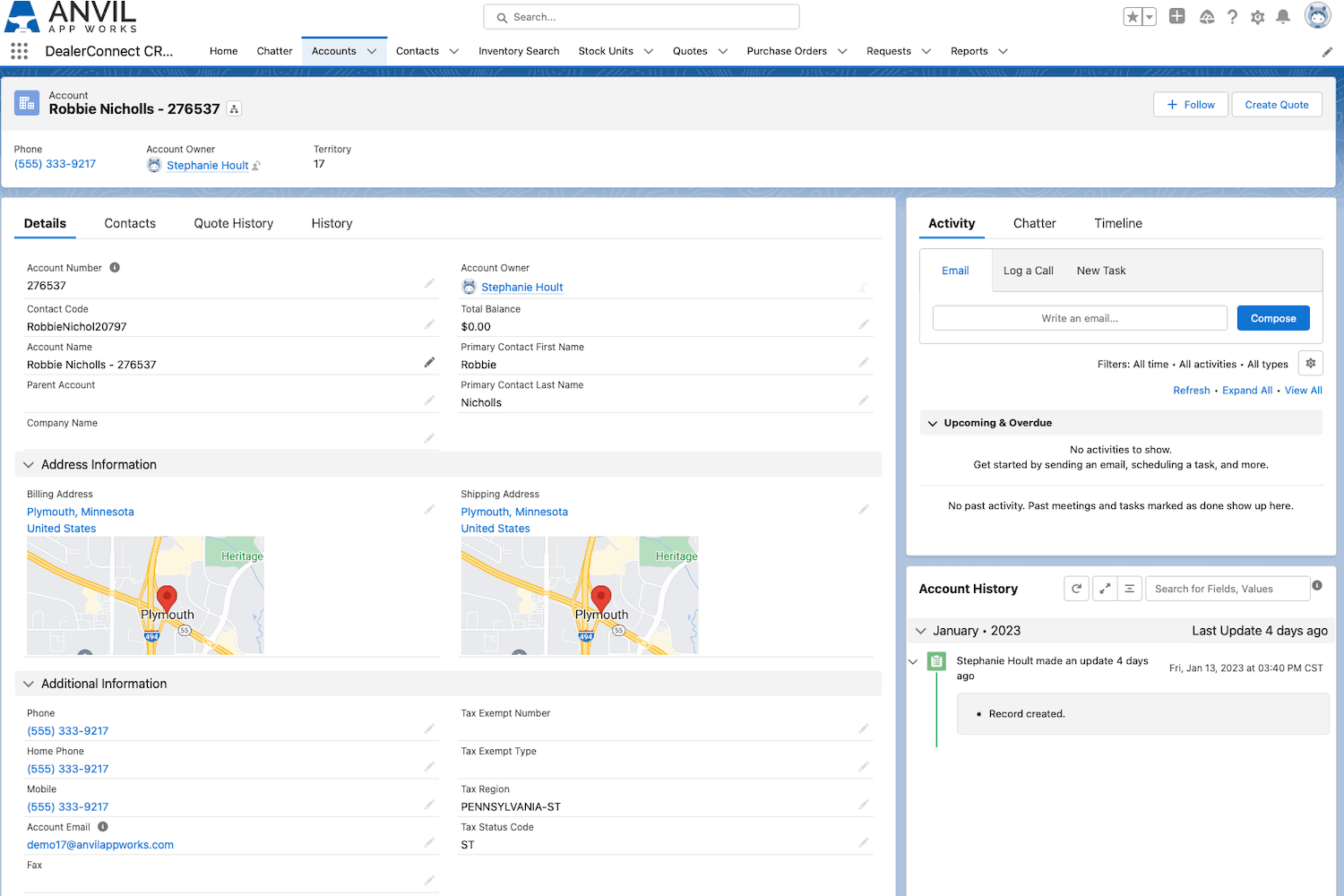 DealerConnect CRM Customer Account