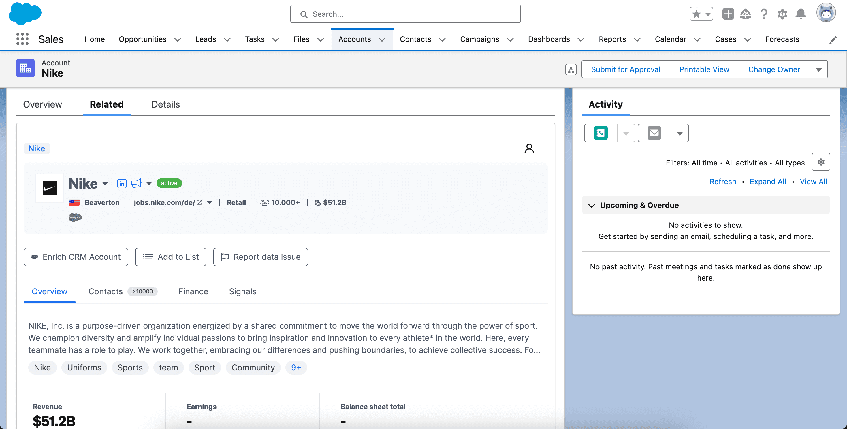 Company Profile View in Salesforce