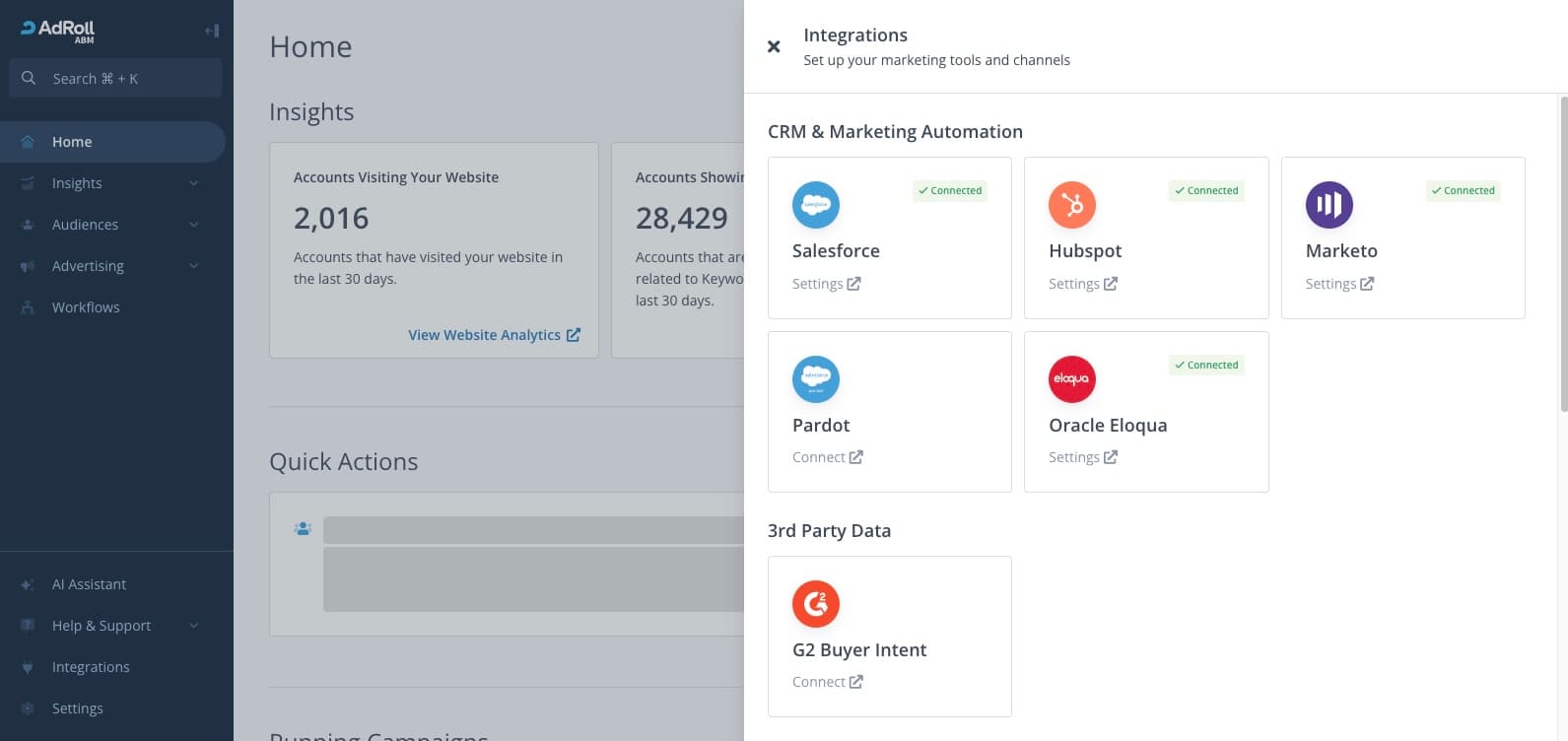 Connect to Salesforce in the AdRoll ABM dashboard