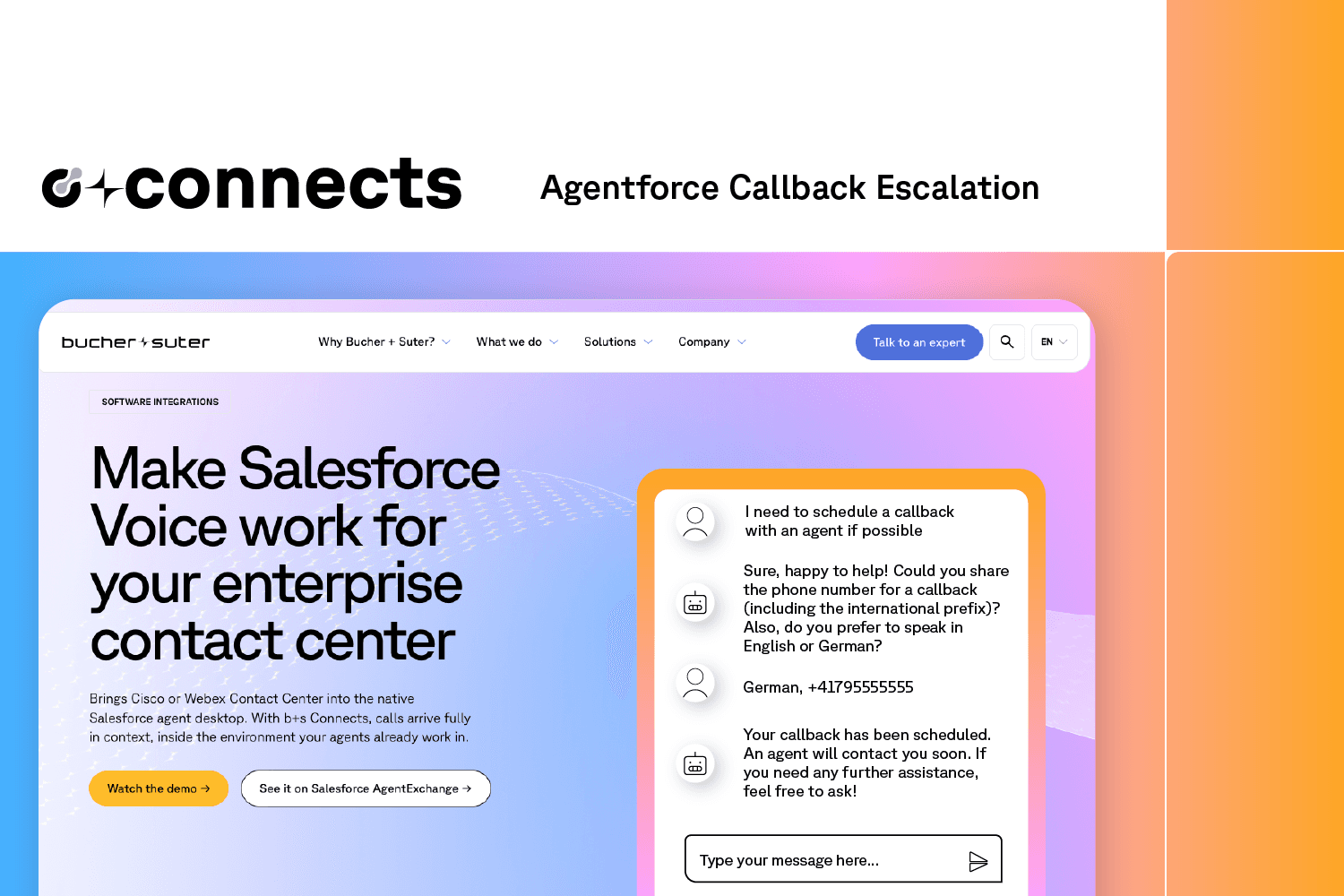 Bucher + Suter's callback escalation lets your customers request a callback from an Agentforce agent