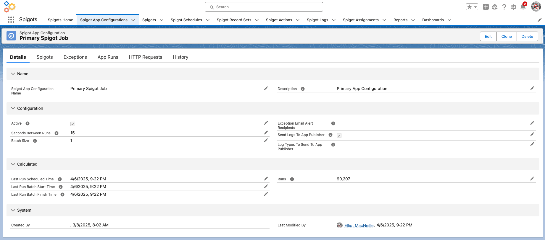 Spigot App Configuration, which governs how often Spigots will run
