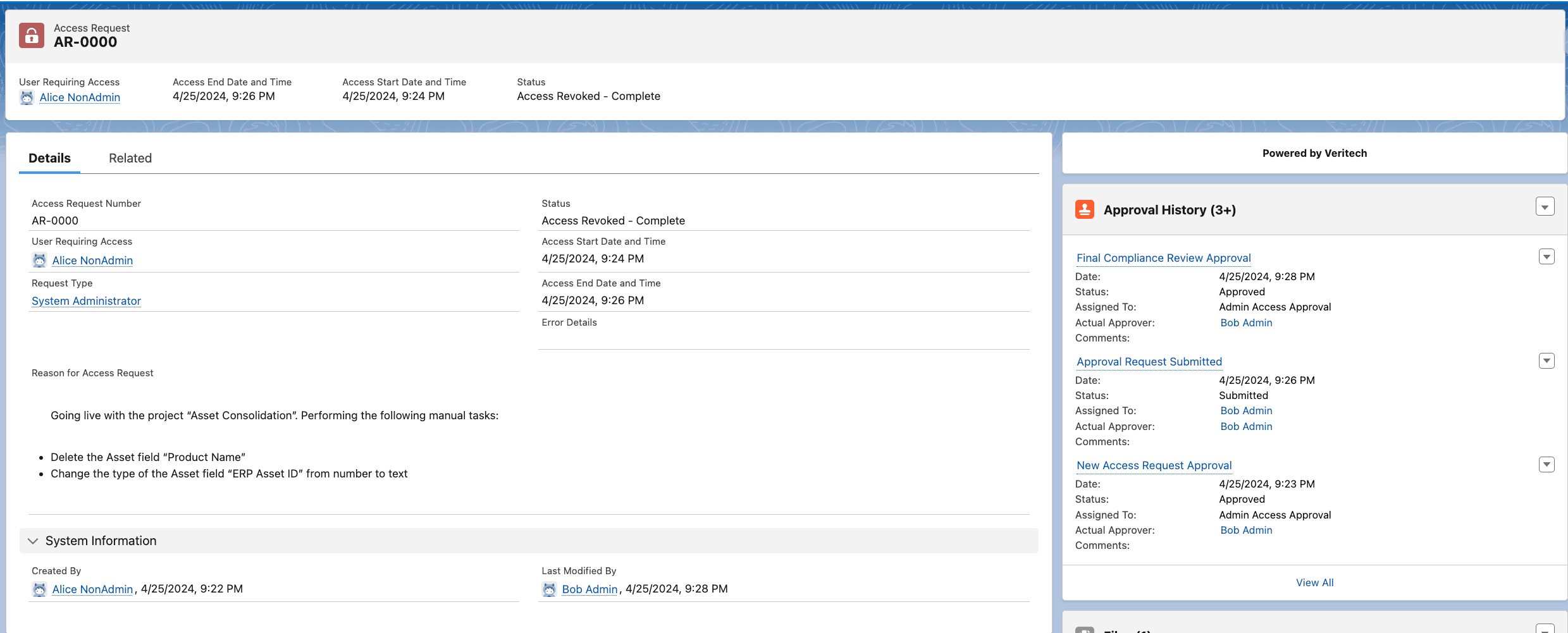 Access Request record details