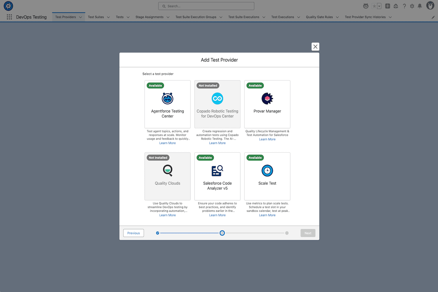 Configure Test Providers from Salesforce and Partners