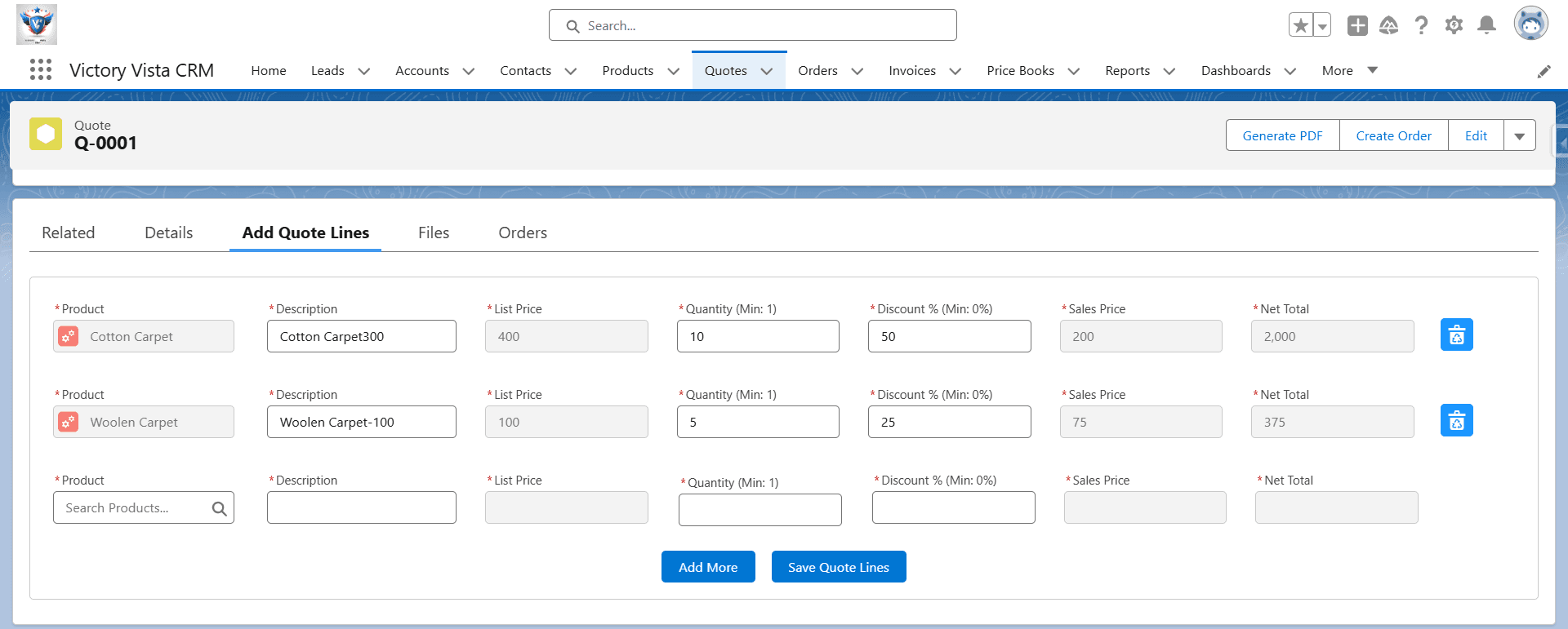 Quote and Quote Line Item Management