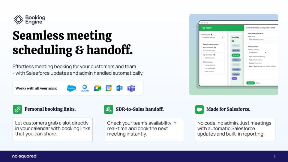 Booking Engine | Seamless meeting scheduling & handoff for Salesforce.