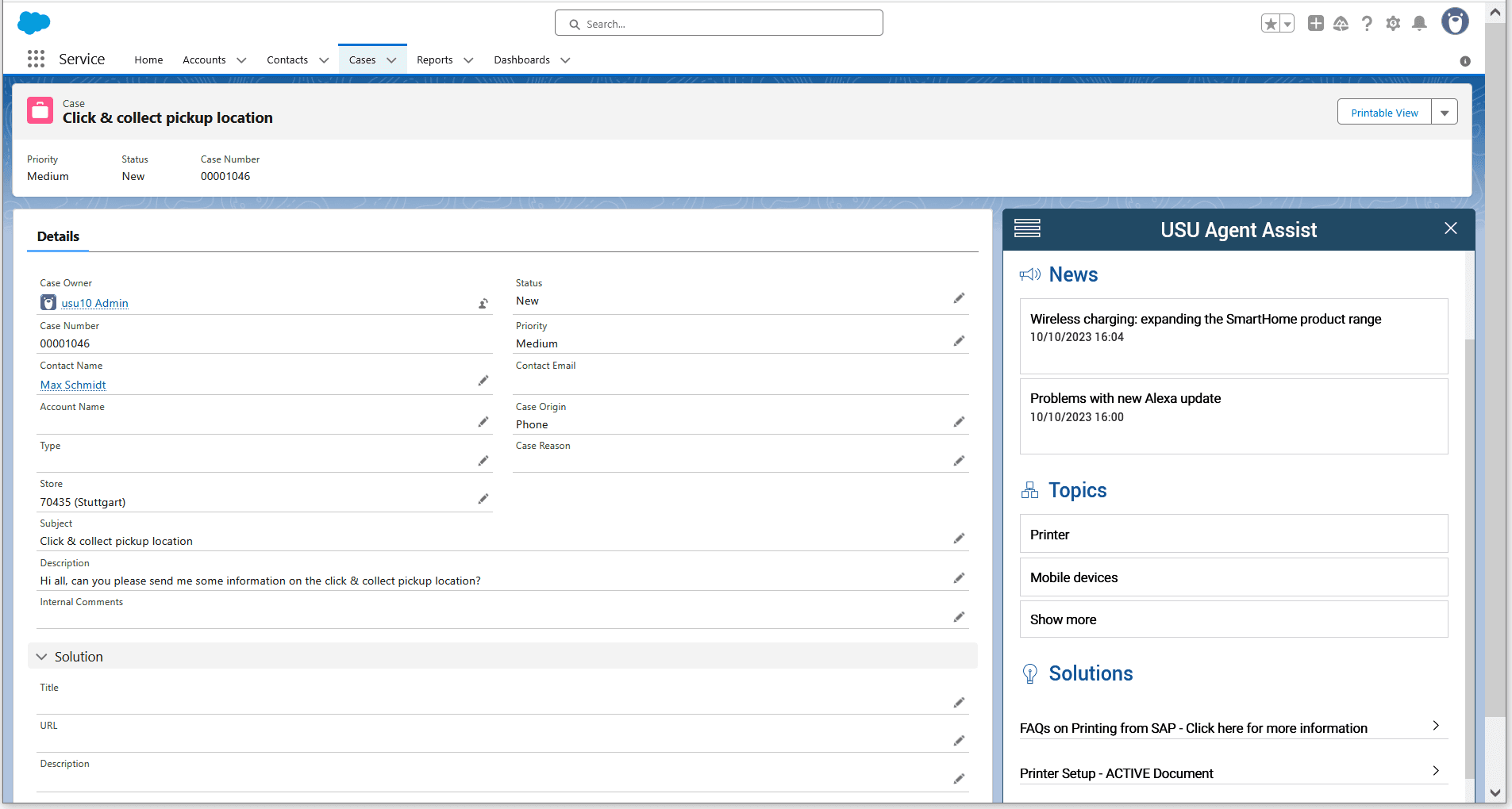 USU_Agent_Assist_Home_Screen_in_Salesforce