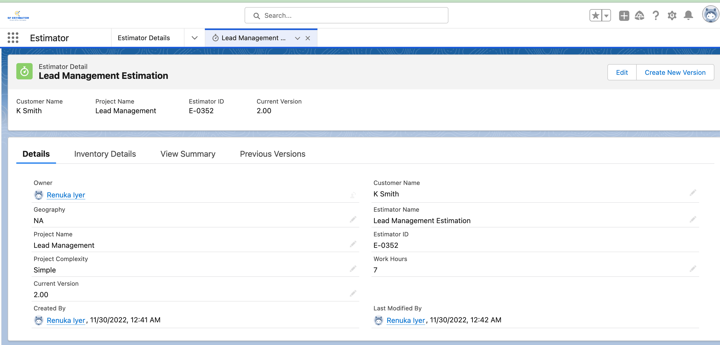 Project configuration screen