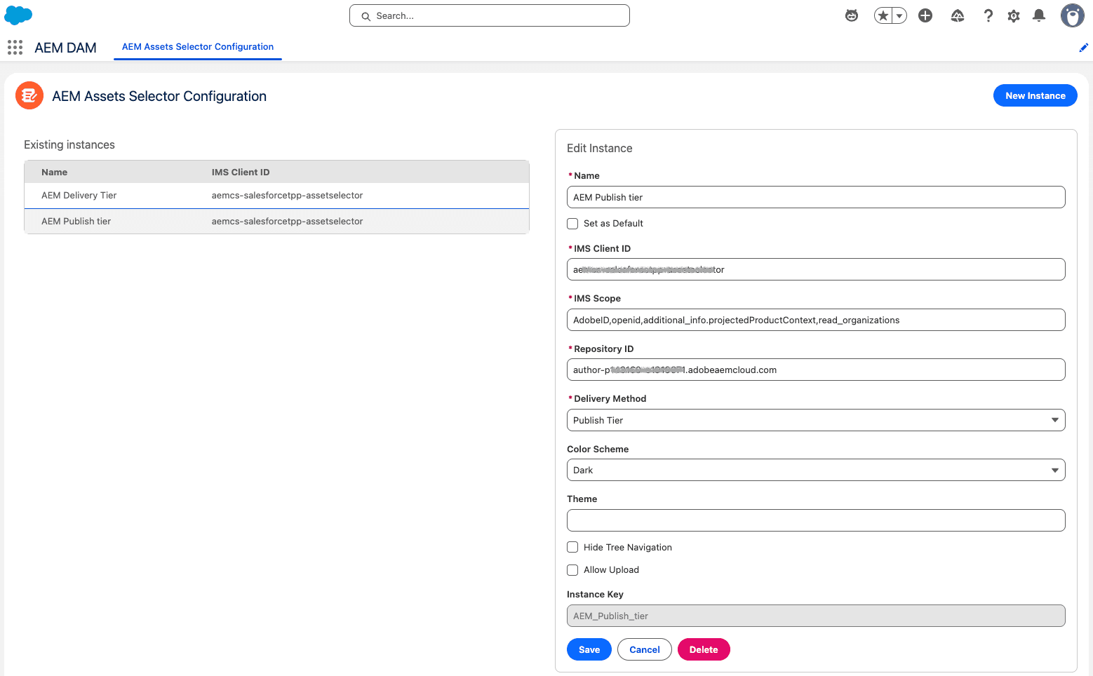 AEM Asset Selector App Configuration