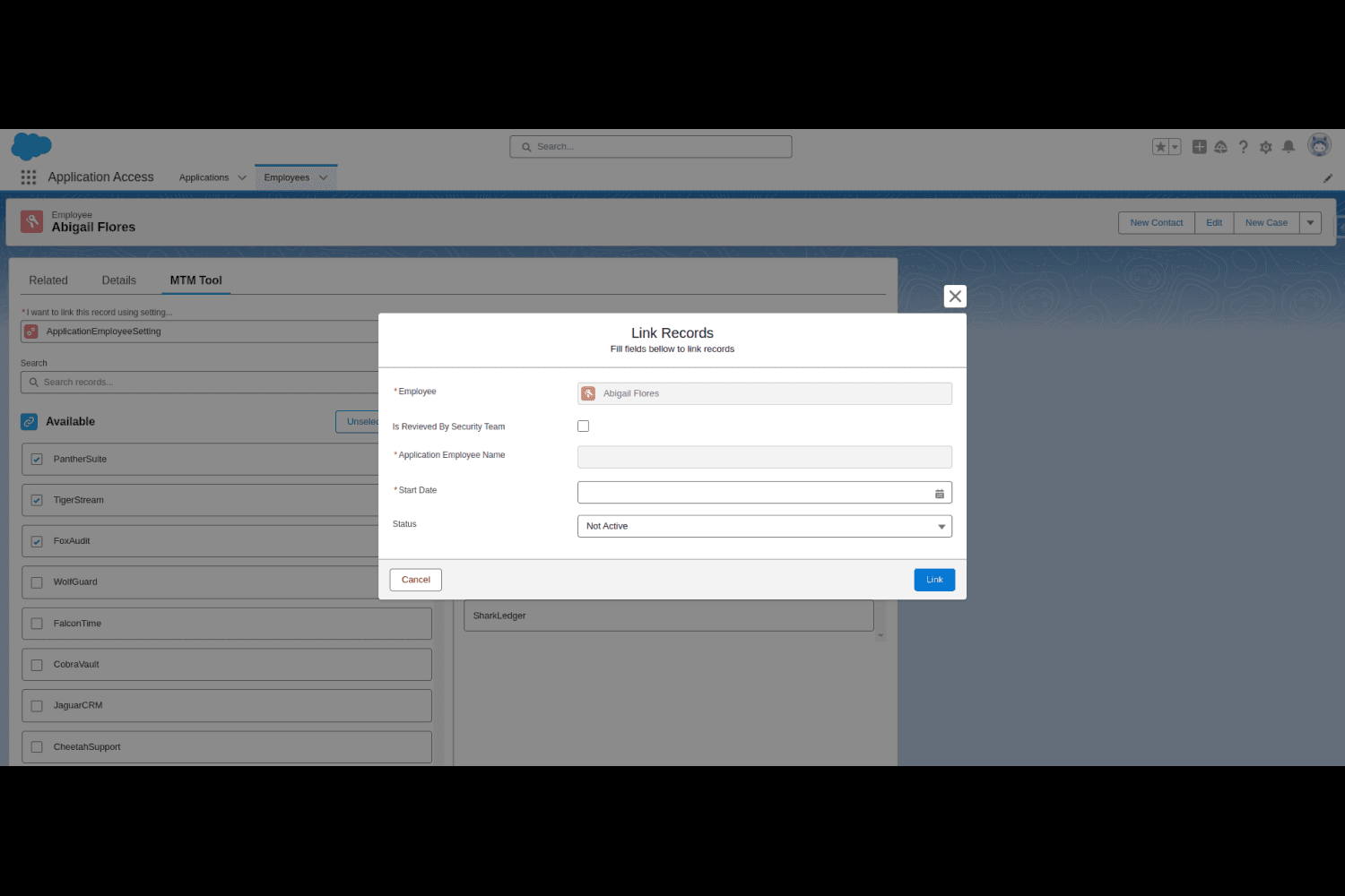 MTM Tool User Interface: linking records