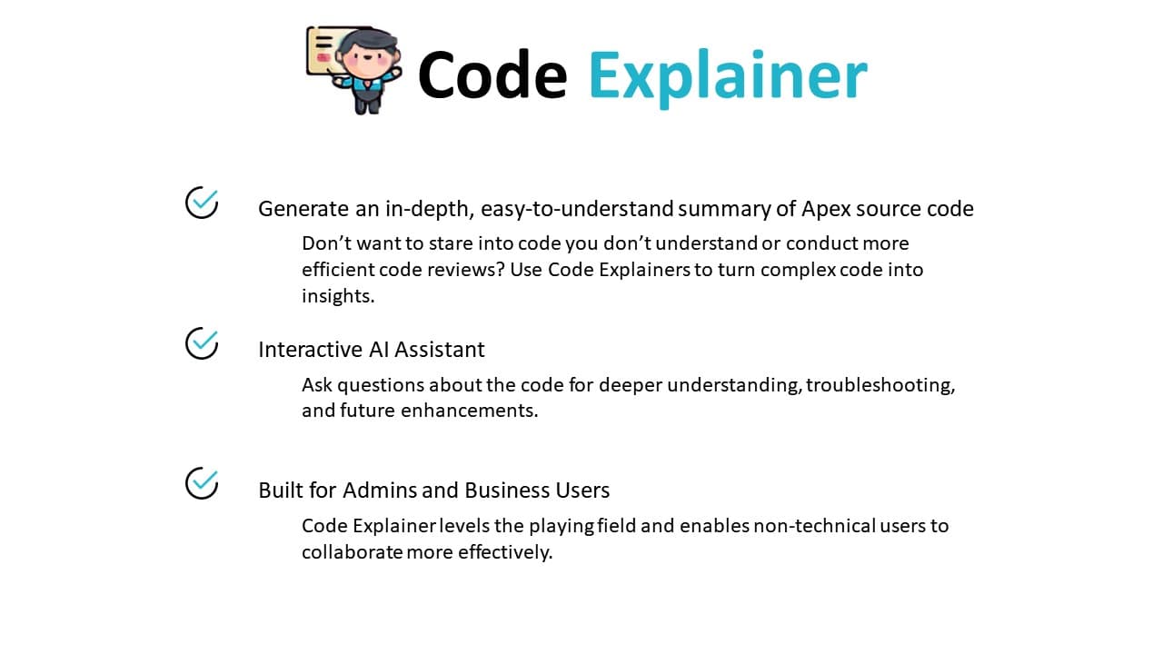 Code Explainer interprets code in understandable English. Powered by Gen AI.
