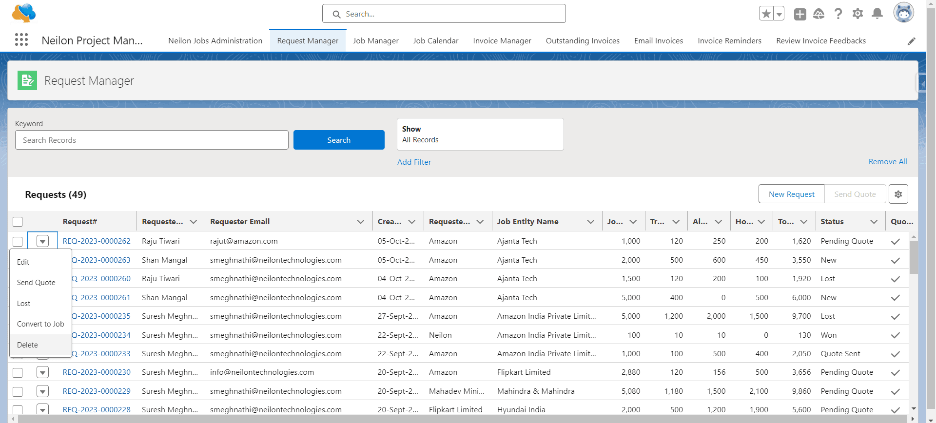 Project/Job/Audit Request Management (Send Quotes & Convert to Project/Job/Audit)