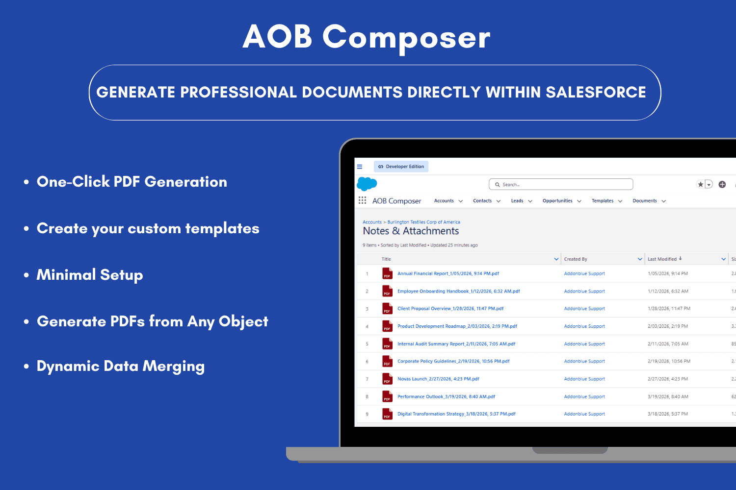 AOB Composer | Document Generation, Templates, Versioning & Related Tables