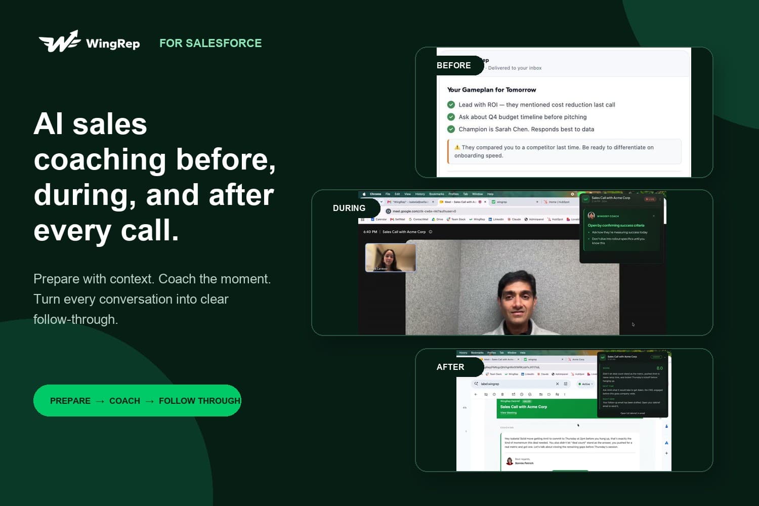 WingRep for Salesforce: AI sales coaching before, during, and after every call
